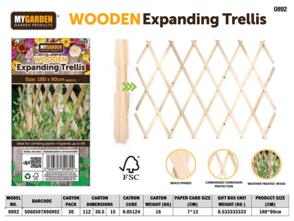 Garden Expanding Wooden Trellis Natural 180 x 90 cm 0892 (Parcel rate)