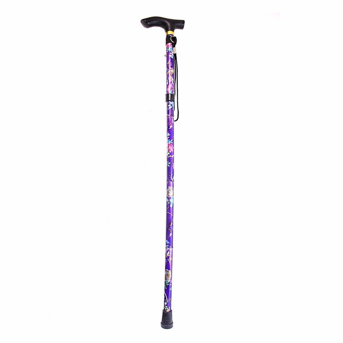 Adjustable Folding Metal Cane Easy Grip Walking Stick Mobility Cane with Floral Print 80cm Assorted Colours 4733 (Parcel Rate)