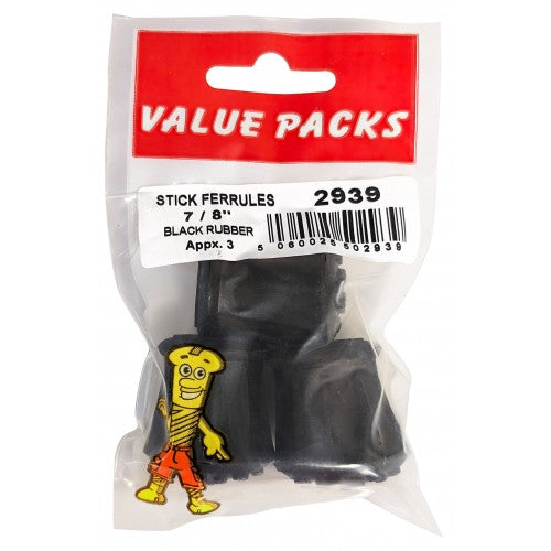 Rubber Walking Stick Ferrules 7/8'' Pack of 3 Black 0293 (Large Letter Rate)