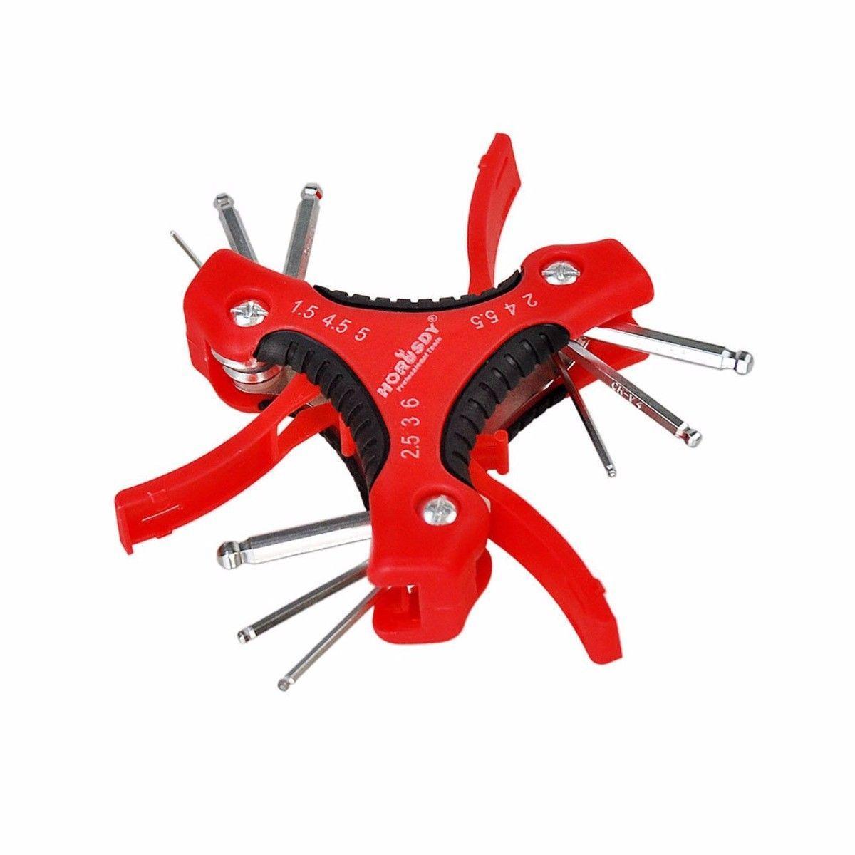 Pack Of 9 Folding Ball Point Hex Key Set Suitable For Multipurpose Use 3822 (Parcel Rate)