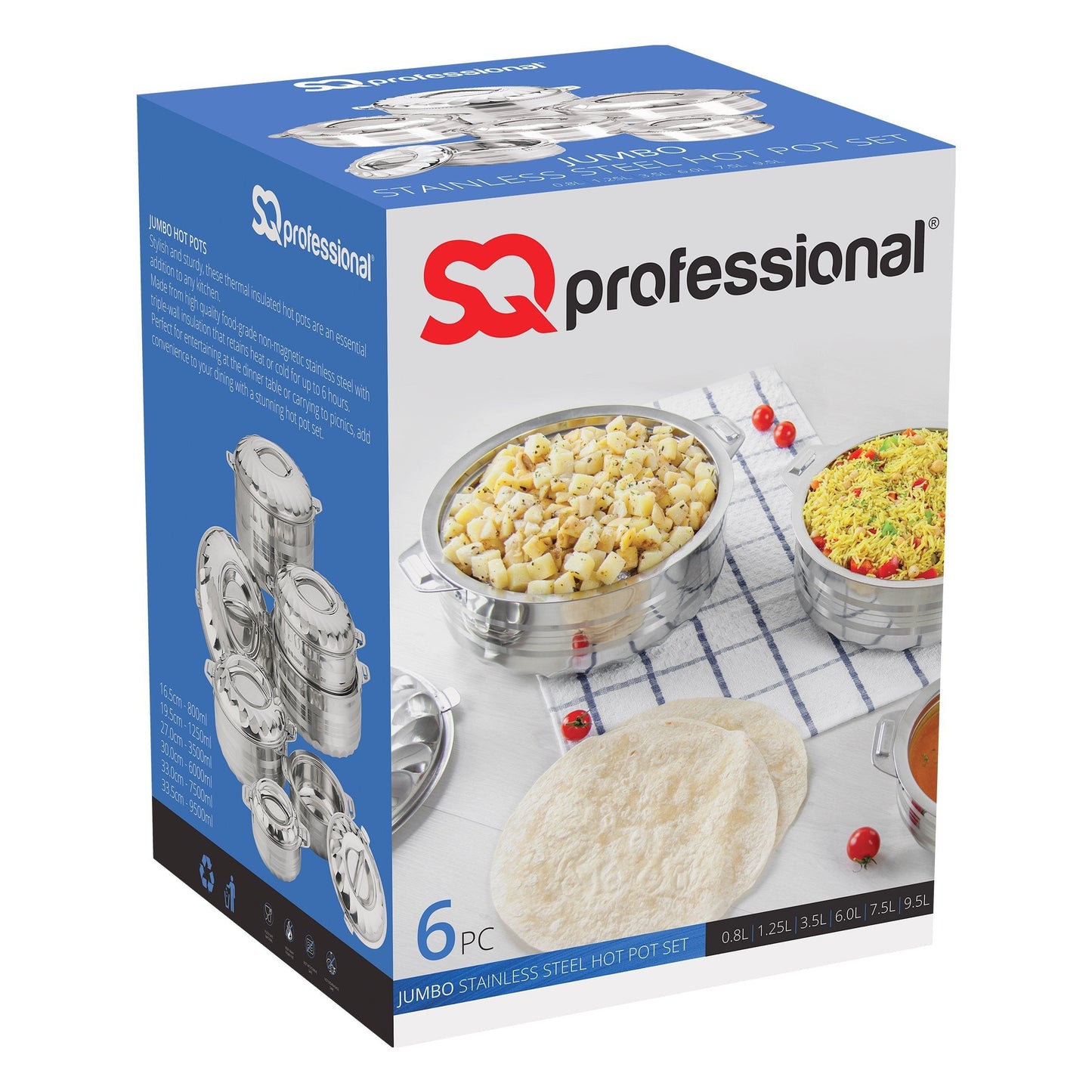 SQ Professional Jumbo Range Contour Stainless Steel Hot Pot Set of 6 3477 (Big Parcel Rate)