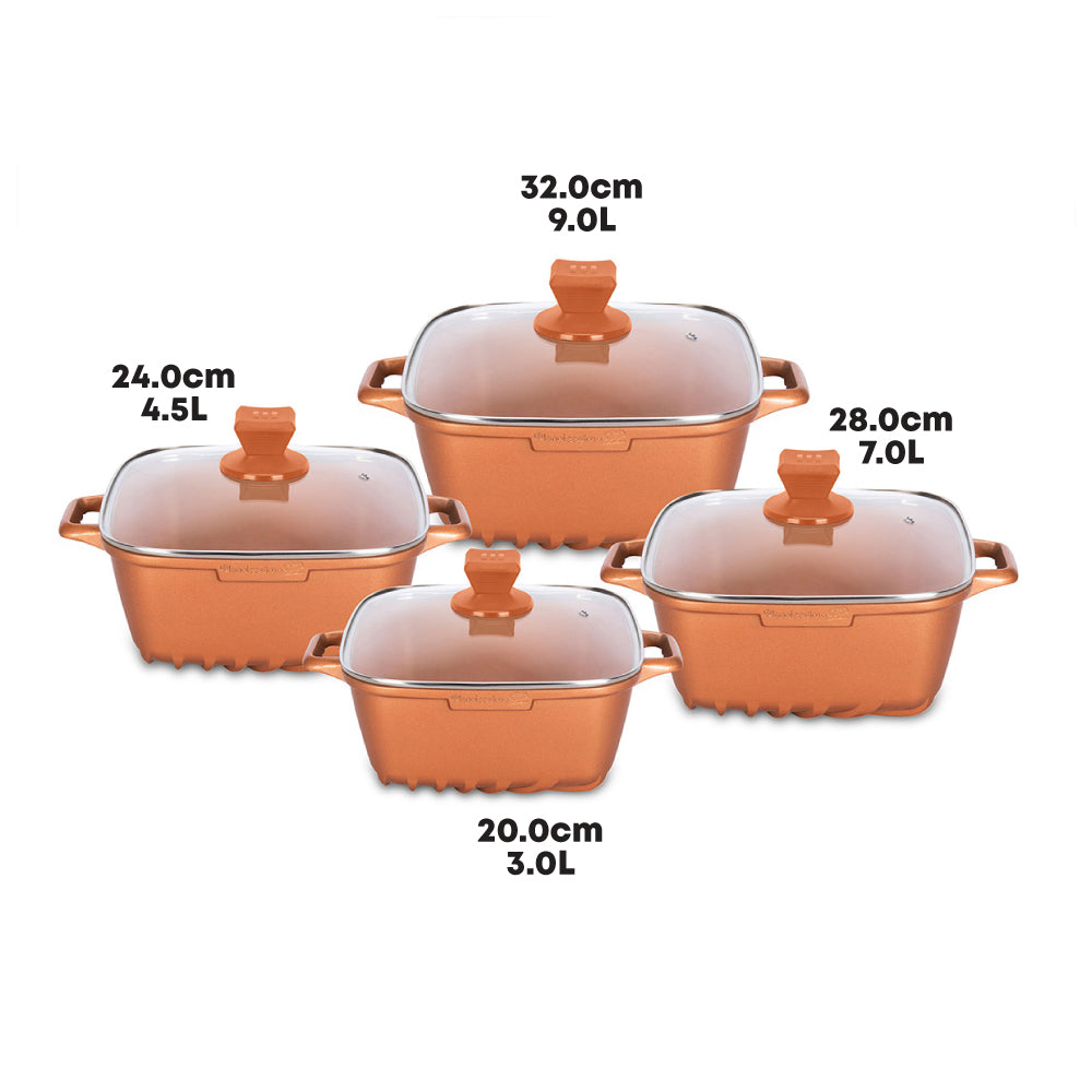 Nea Seramiq Diecast Square Stockpot Set 4pc Cuprum 49271 (Big Parcel Rate)
