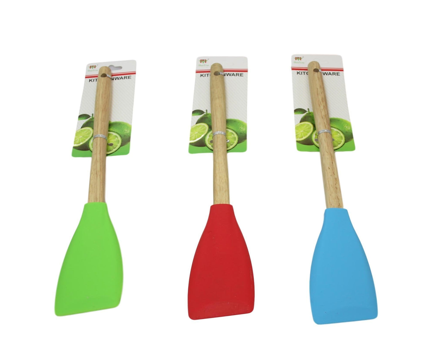Kitchen Silicone Scraper Spatula Wooden Handle 33 cm Assorted Colours 6064 A (Large Letter Rate)