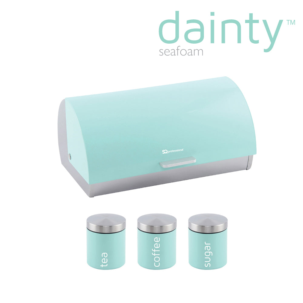 SQ Professional Dainty Metal Bread Bin with 3 Canisters Seafoam 2702 / 6733 (Parcel Rate)