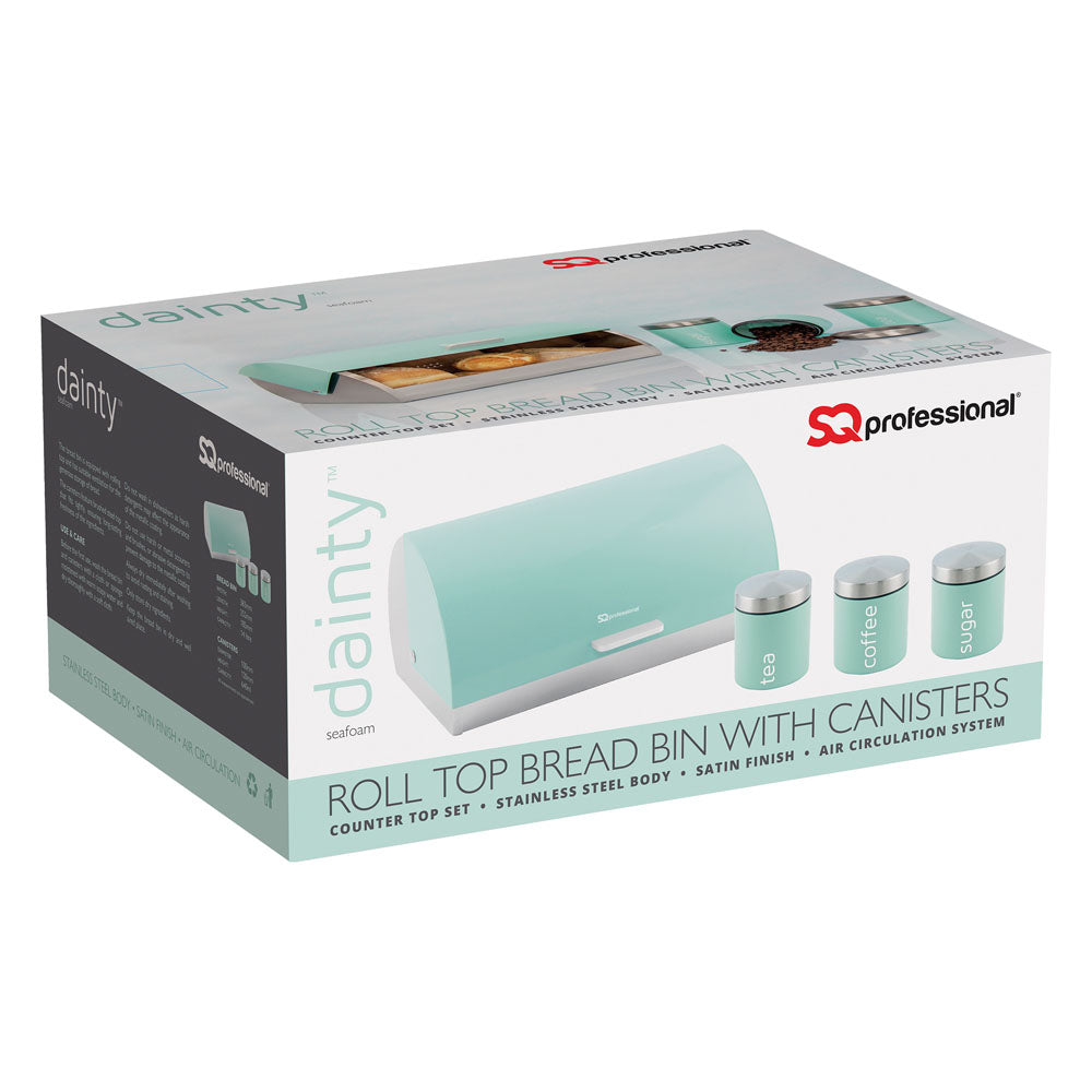 SQ Professional Dainty Metal Bread Bin with 3 Canisters Seafoam 2702 / 6733 (Parcel Rate)