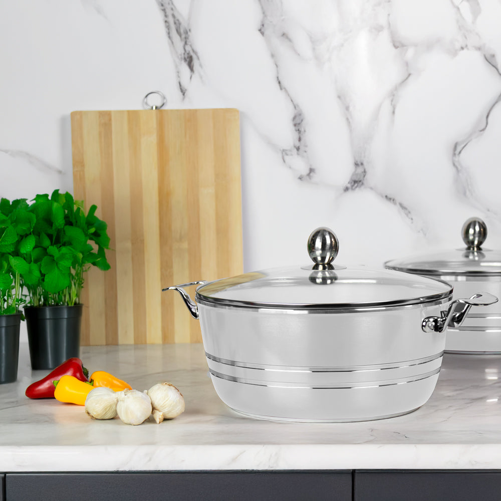 SERAMIQ Diecast Ceramic Casserole Stockpot Kitchen Set Of 5 Silver 7202 (Big Parcel Rate)
