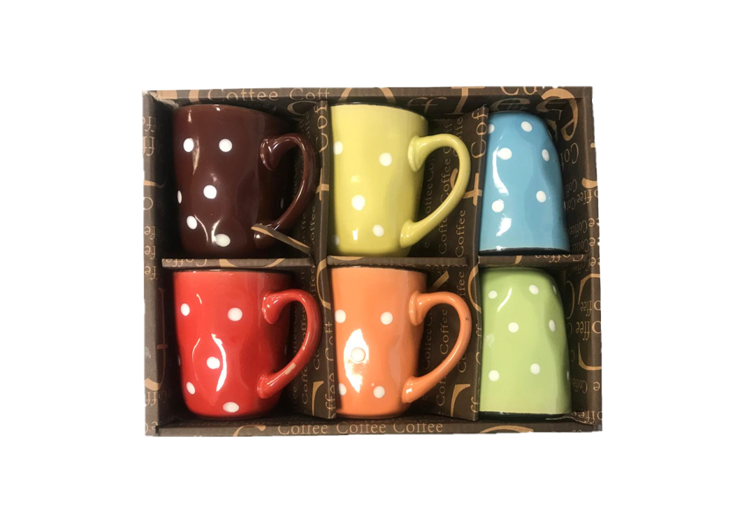 Coffee Tea Cup Mug Set of 6 Dot Design Assorted Colours 7521 (Parcel Plus Rate)