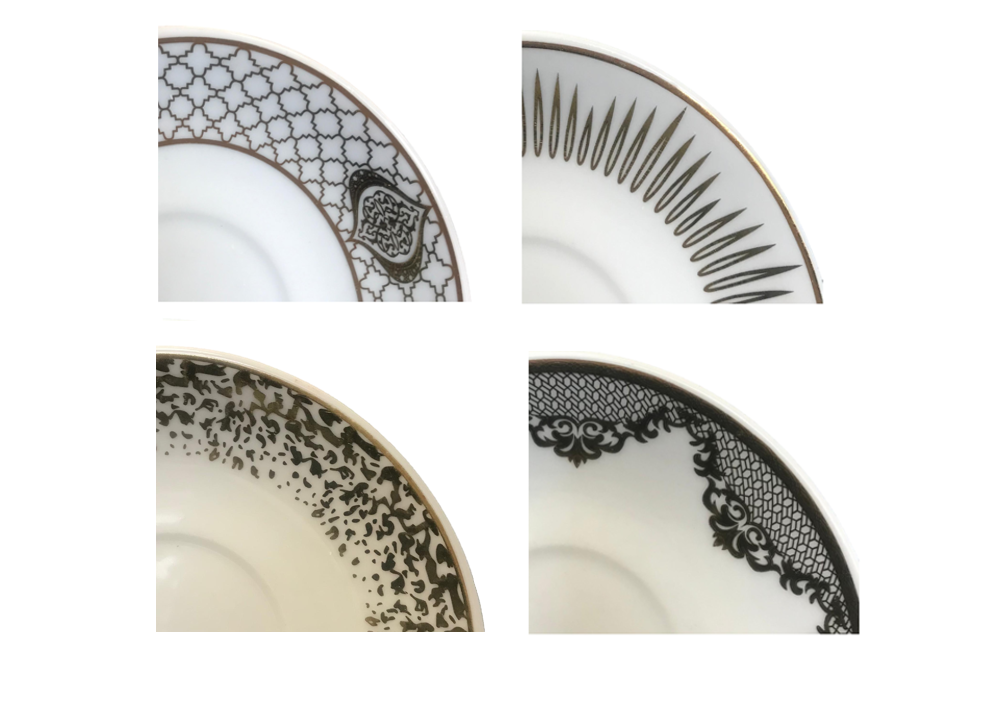 Coffee Tea Cup Set with Saucers Set of 12 Gold / White Assorted Designs 7528 (Parcel Plus Rate)