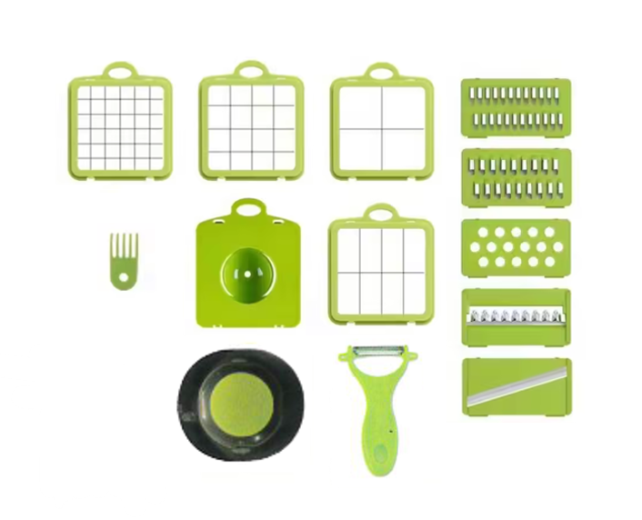 Plastic Multifunction Vegetable and Fruit Chopper Slicer Dicer Box 13.5 x 24 x 13 cm Set of 15 7798 (Parcel Rate)