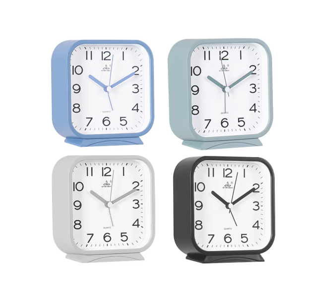 Square Plastic Analogue Alarm Clock 12.5 x 11.5 x 4.2cm Assorted Colours 7905 (Parcel Rate)