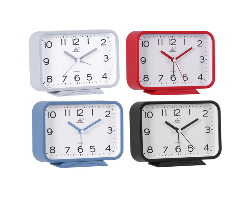Rectangular Plastic Analogue Alarm Clock 10 x 14.5 x 4.2cm Assorted Colours 7907 (Parcel Rate)