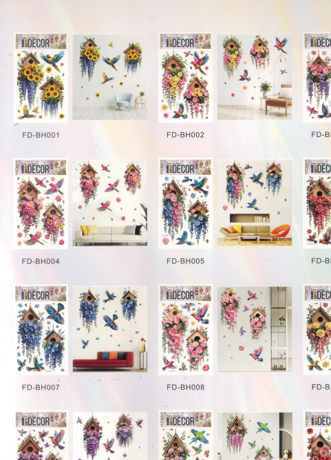 Room Decor 3D Effect Wall Stickers Bird Floral 60.5 x 35 cm Assorted Designs 8063 (Parcel Rate)