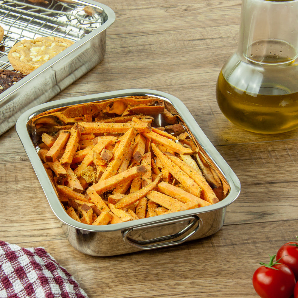 SQ Lustro Lasagne Oven Roasting Tin Tray with Rack W 31cm x D 24cm x H 5cm / 3.5L 8883 (Parcel Rate)