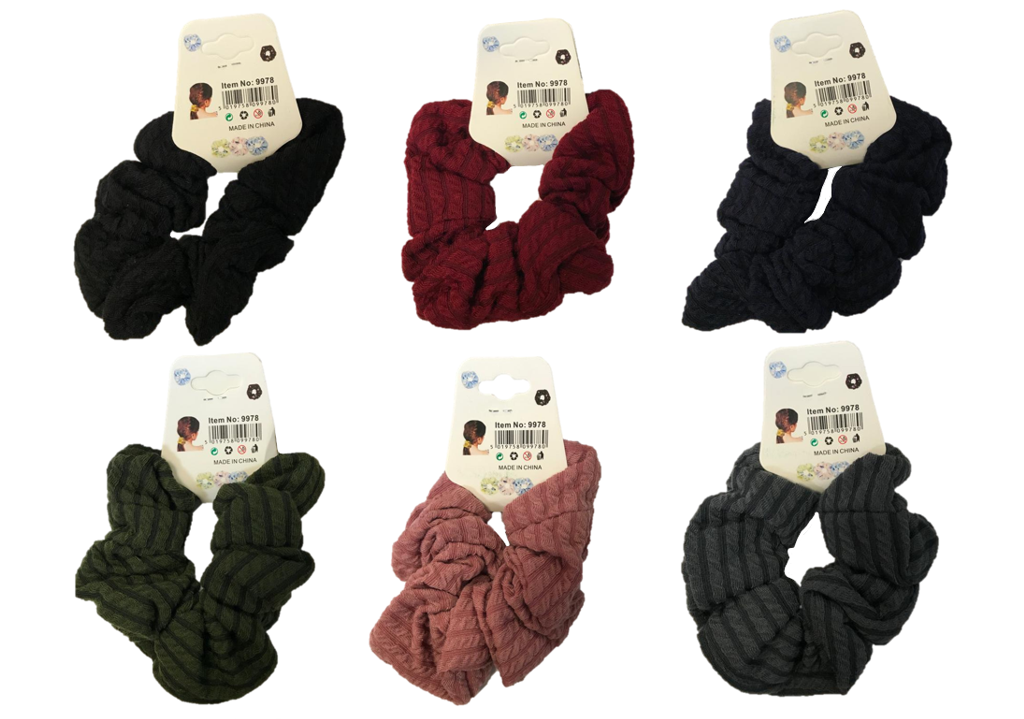 Hair Bobble Elastic Scrunchie Striped Pattern 10 cm Assorted Colours 9978 (Large Letter Rate)