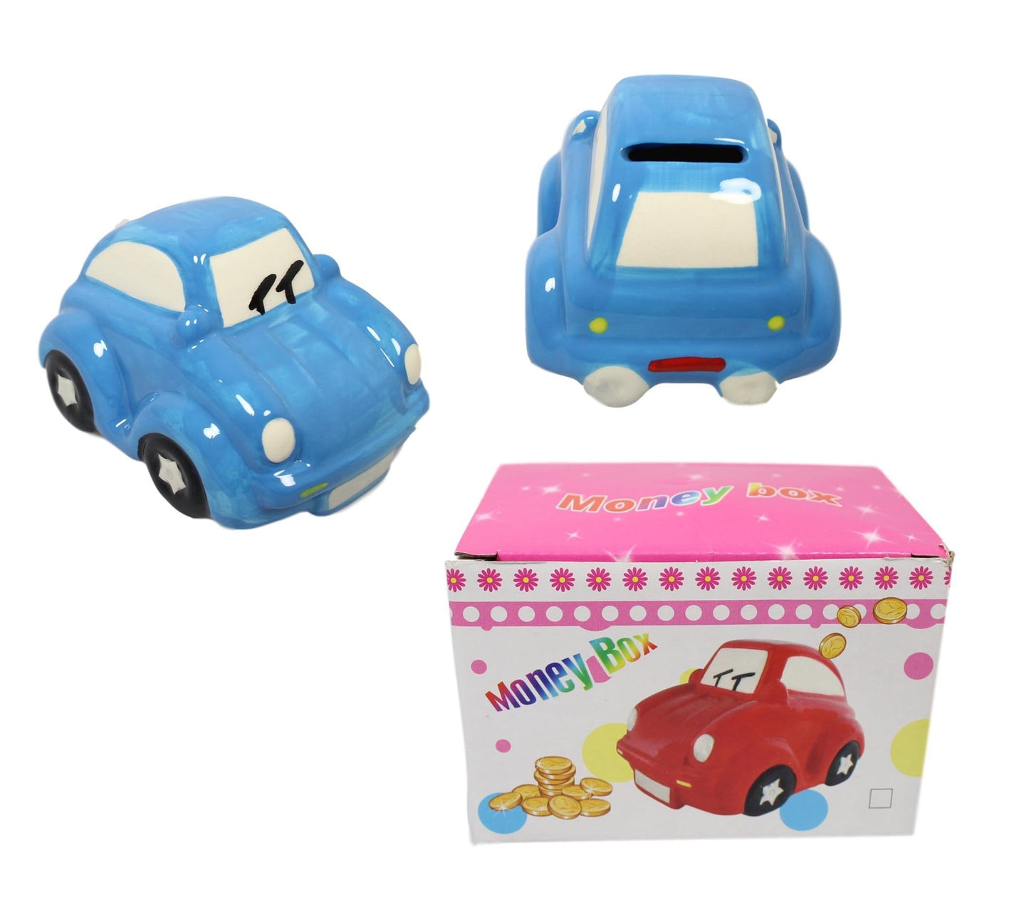 Children's Ceramic Car Money Box Piggy Bank 13 x 8 cm Assorted Colours 5598 (Parcel Rate)