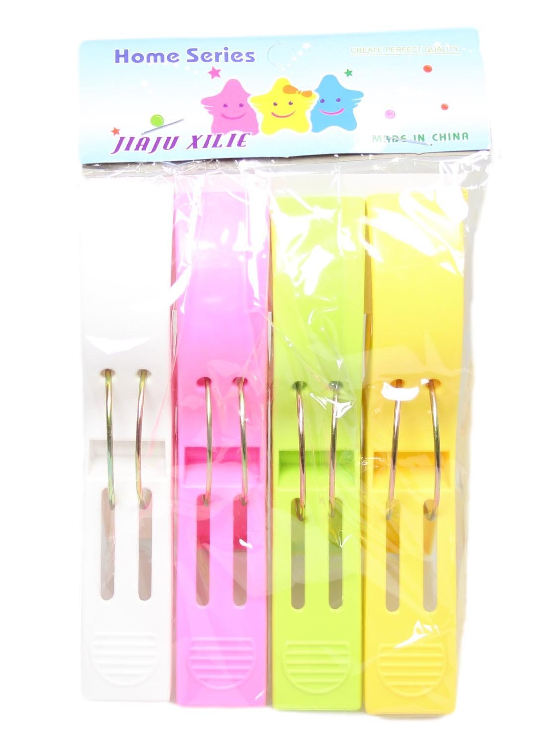 Jumbo Plastic Laundry Clothes Washing Pegs Clips 12cm Pack of 4 Assorted Colours 0371 (Parcel Rate)