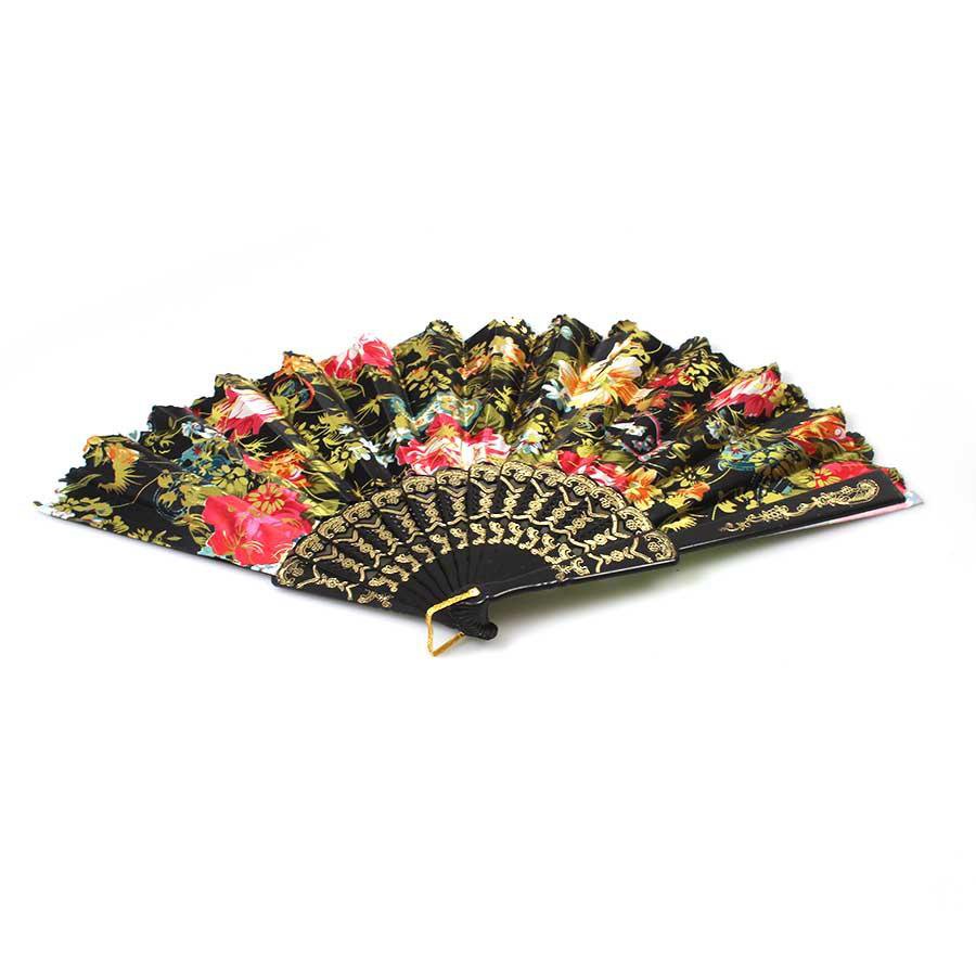 Chinese Folding Black Frame Peony Pattern Nylon Handheld Mini Folding Hand Fan 37cm 0915A (Parcel Rate)