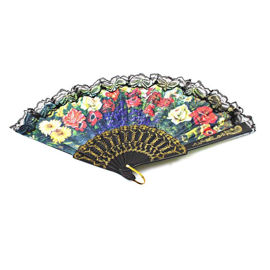 Fancy Mini Chinese Hand Fan with Floral / Scenery Print 37 cm Assorted Colours 0914 A (Parcel Rate)