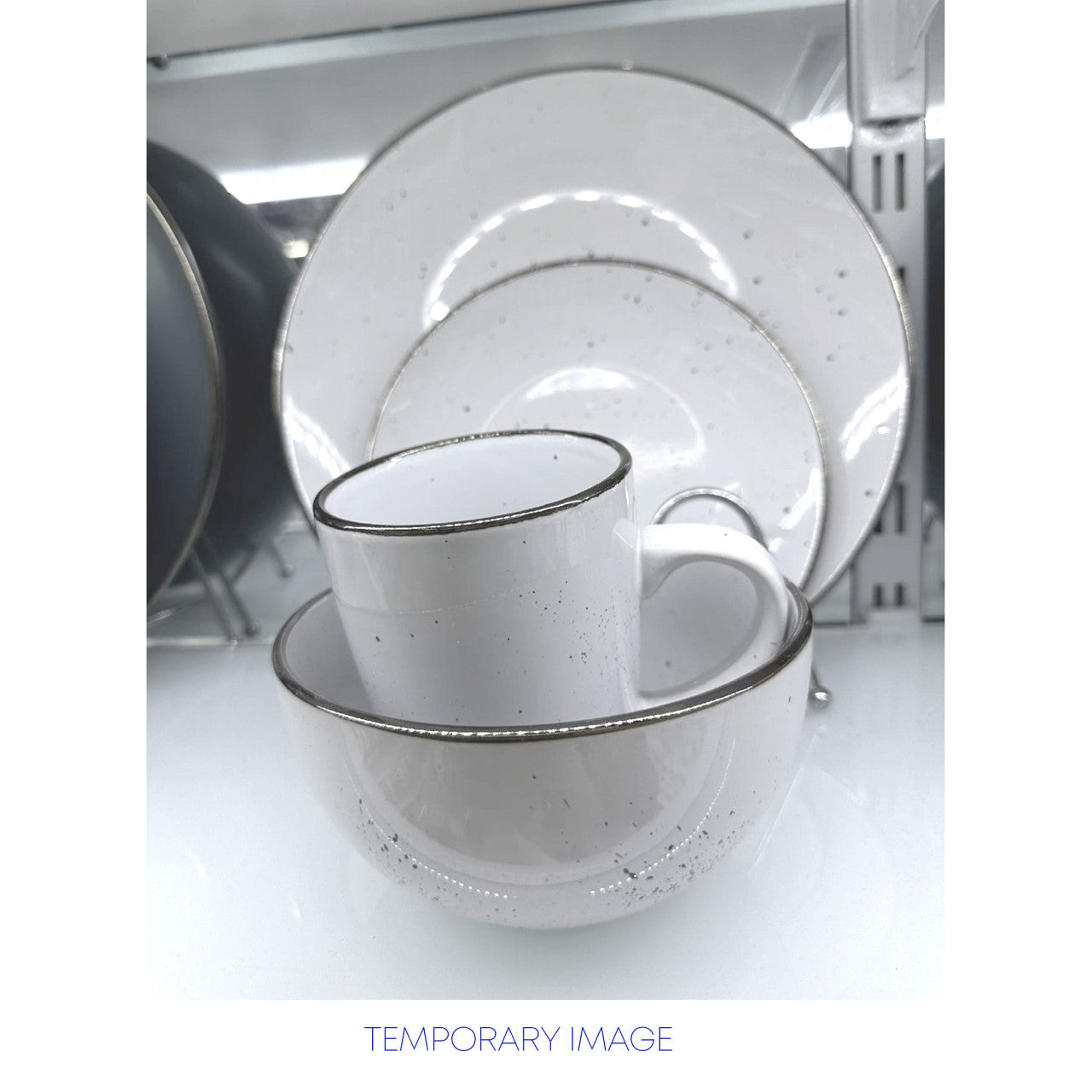 Durane Gold Rim Dinnerware Set 16pc Speckled White 10495 (Parcel Plus Rate)