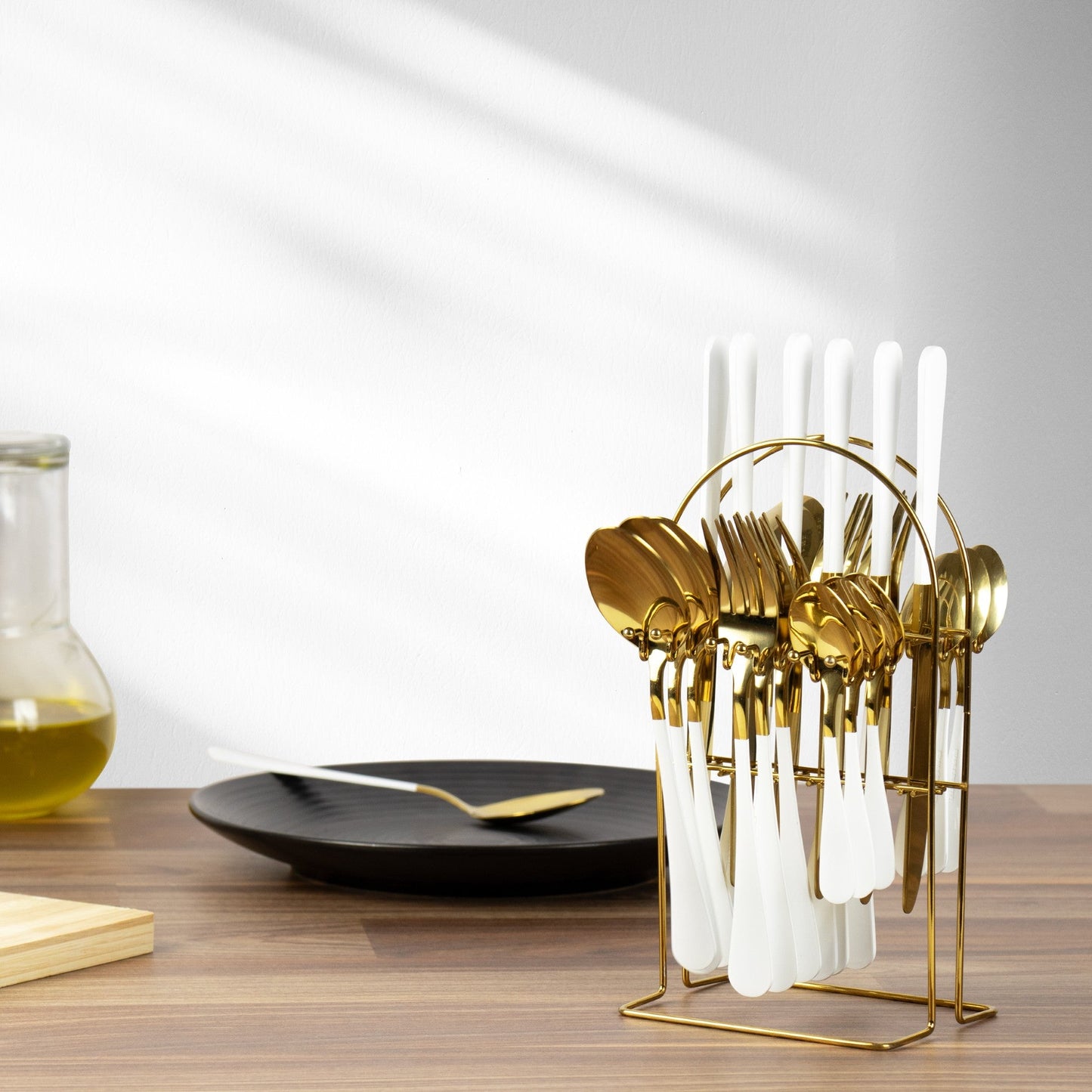 SQ Durane Stainless Steel Cutlery Set of 25 Gold White 10741 A (Parcel Rate)