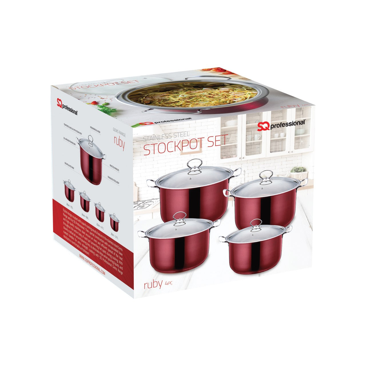 SQ Professional Gems Stainless Steel Stockpot Set of 4 Ruby 18-20-22-24cm 9577 (Big Parcel)