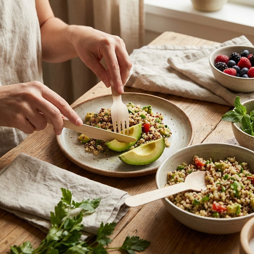 Disposable Wooden Cutlery Spoons Forks and Knives 15.5cm Pack of 100 Assorted ST590201