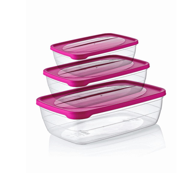 Hobby Trend Rectangular Food Storage Containers Set of 3 0.6 / 1.2 / 2 Litre Assorted Colours 021010 (Parcel Rate)