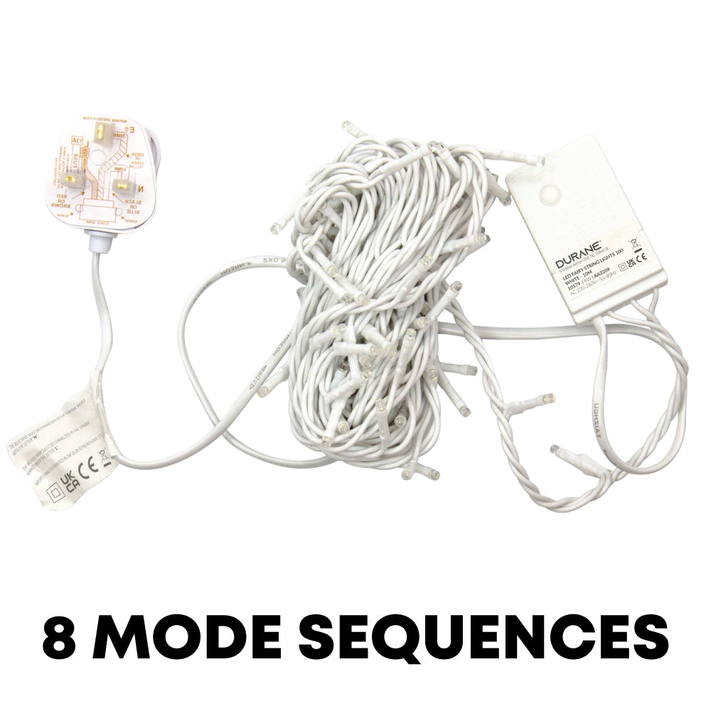 Durane LED Fairy Light String White Wire 10m 100 Bulbs White 10179 (Parcel Rate)