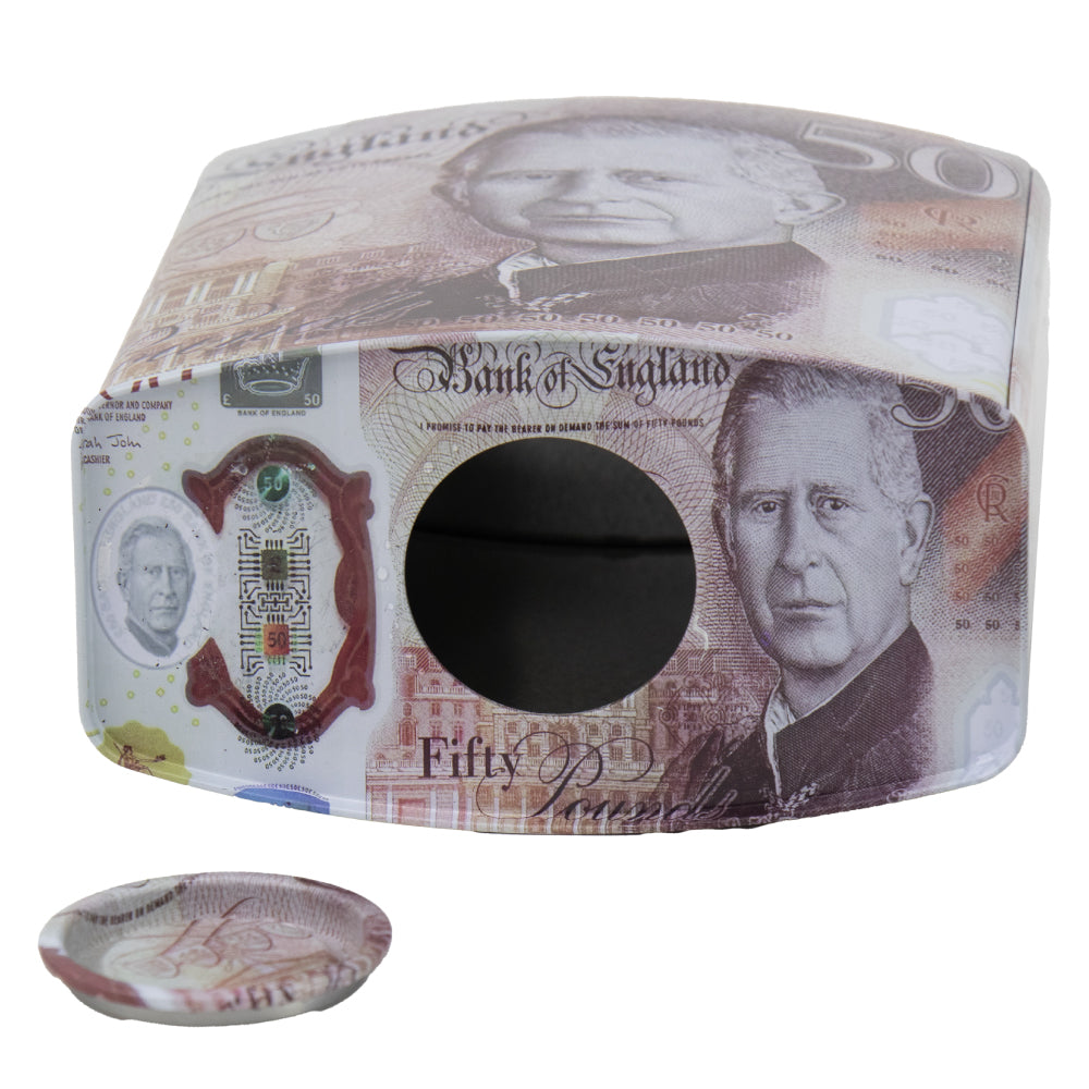 King Charles Pound Note Coin Money Tin Box Padlock Shape with Handle 16.5 x 9.5 x 26.5cm Assorted Designs  MTH 11890 (Parcel Rate)