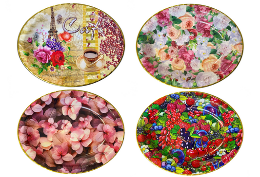 Plastic Oval Coffee Tea Serving Tray with Printed Design 45cm x 35 x 5cm Assorted Designs 1387 (Parcel Rate)