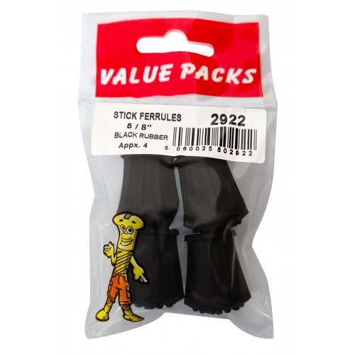 Rubber Walking Stick Ferrules 5/8'' Pack of 4 Black 0292 (Large Letter Rate)