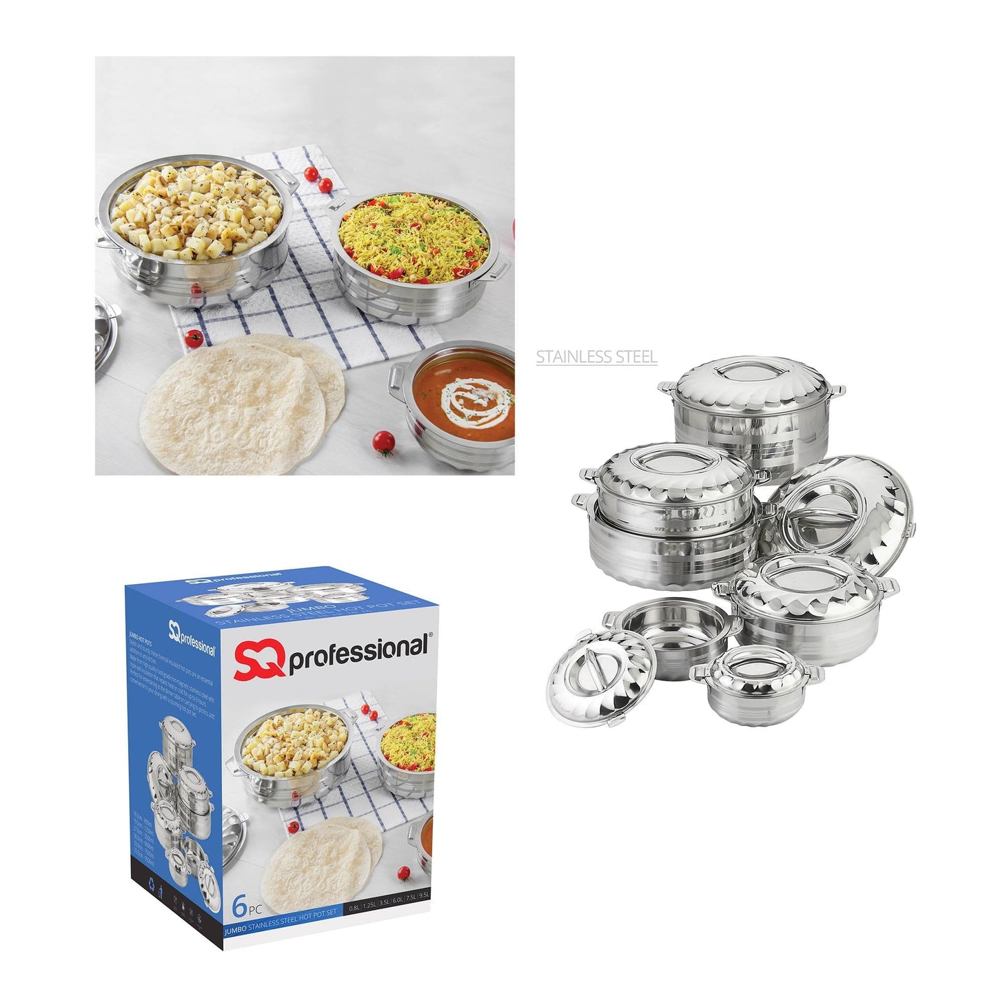 SQ Professional Jumbo Range Contour Stainless Steel Hot Pot Set of 6 3477 (Big Parcel Rate)