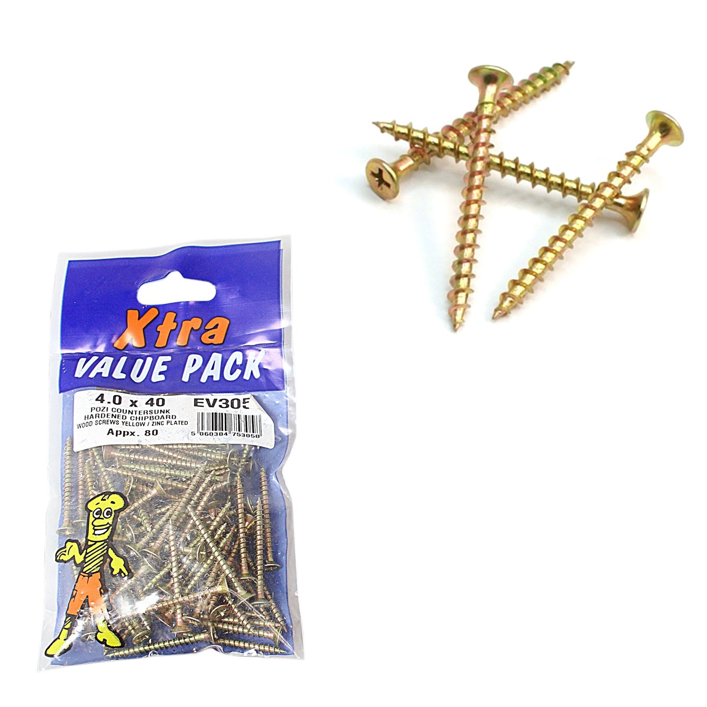 4.0 x 40 Pozi c/sk Chipboard Screws Yellow Diy Xtra Value 5305 (Large Letter Rate)