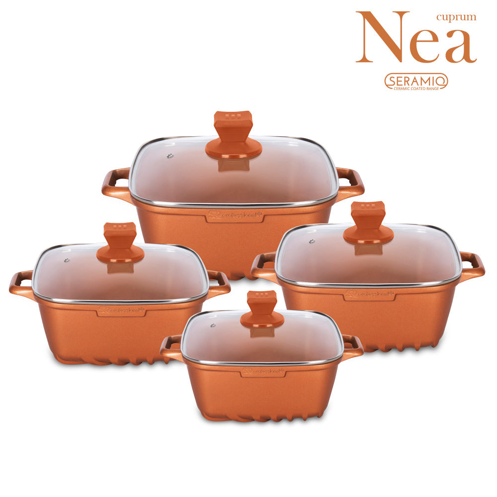 Nea Seramiq Diecast Square Stockpot Set 4pc Cuprum 49271 (Big Parcel Rate)