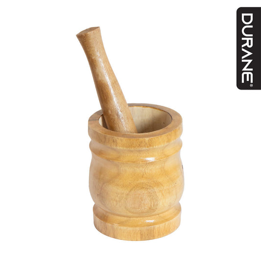 Durane Wooden Mortar & Pestle Medium 13 x 15cm Light Wood 5922 (Parcel Rate)