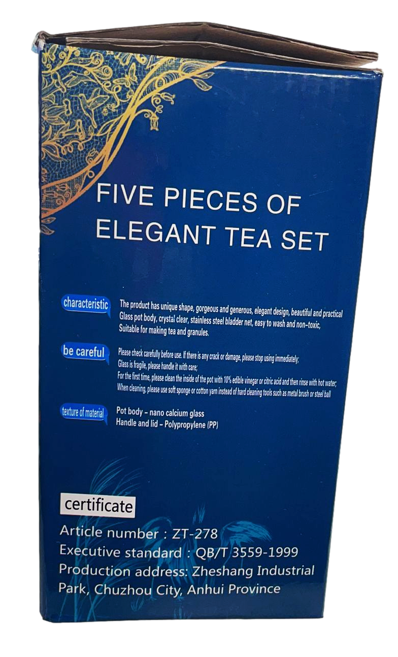 Elegant Glass Tea Pot with 4 Tea Cups Set of 5 Pieces 6661 (Parcel Plus Rate)