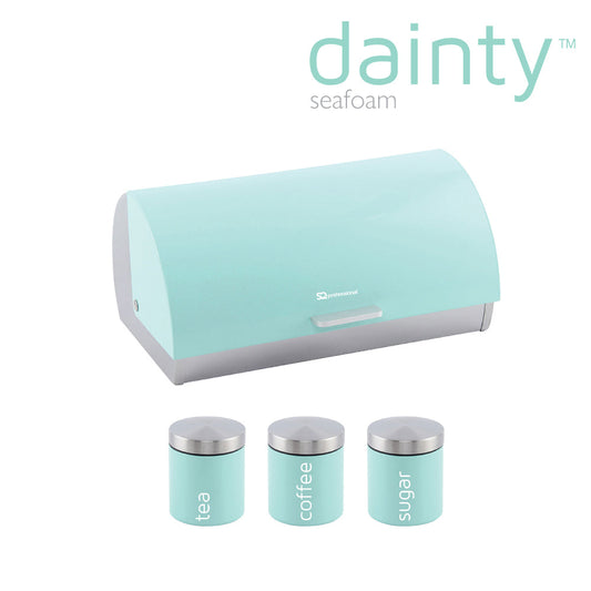 SQ Professional Dainty Metal Bread Bin with 3 Canisters Seafoam 2702 / 6733 (Parcel Rate)