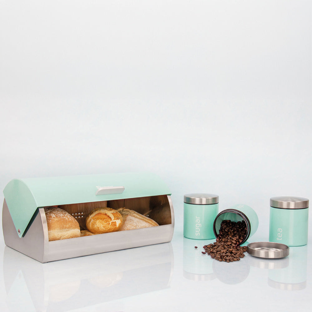 SQ Professional Dainty Metal Bread Bin with 3 Canisters Seafoam 2702 / 6733 (Parcel Rate)