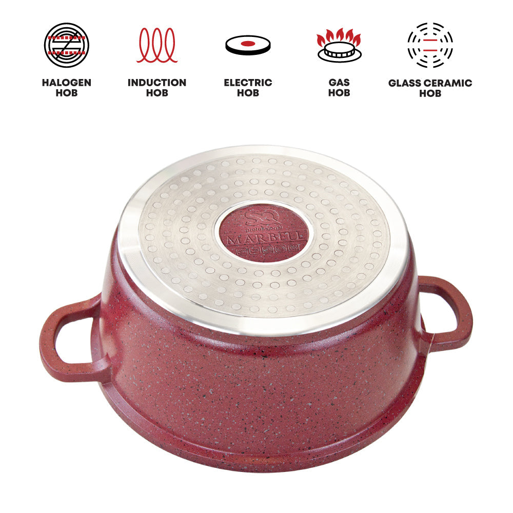 Nea Marbell Diecast Stockpot Set 5 Pack Rossa Red Marble Effect 20-24-28-30-32cm 6759 (Big Parcel Rate)