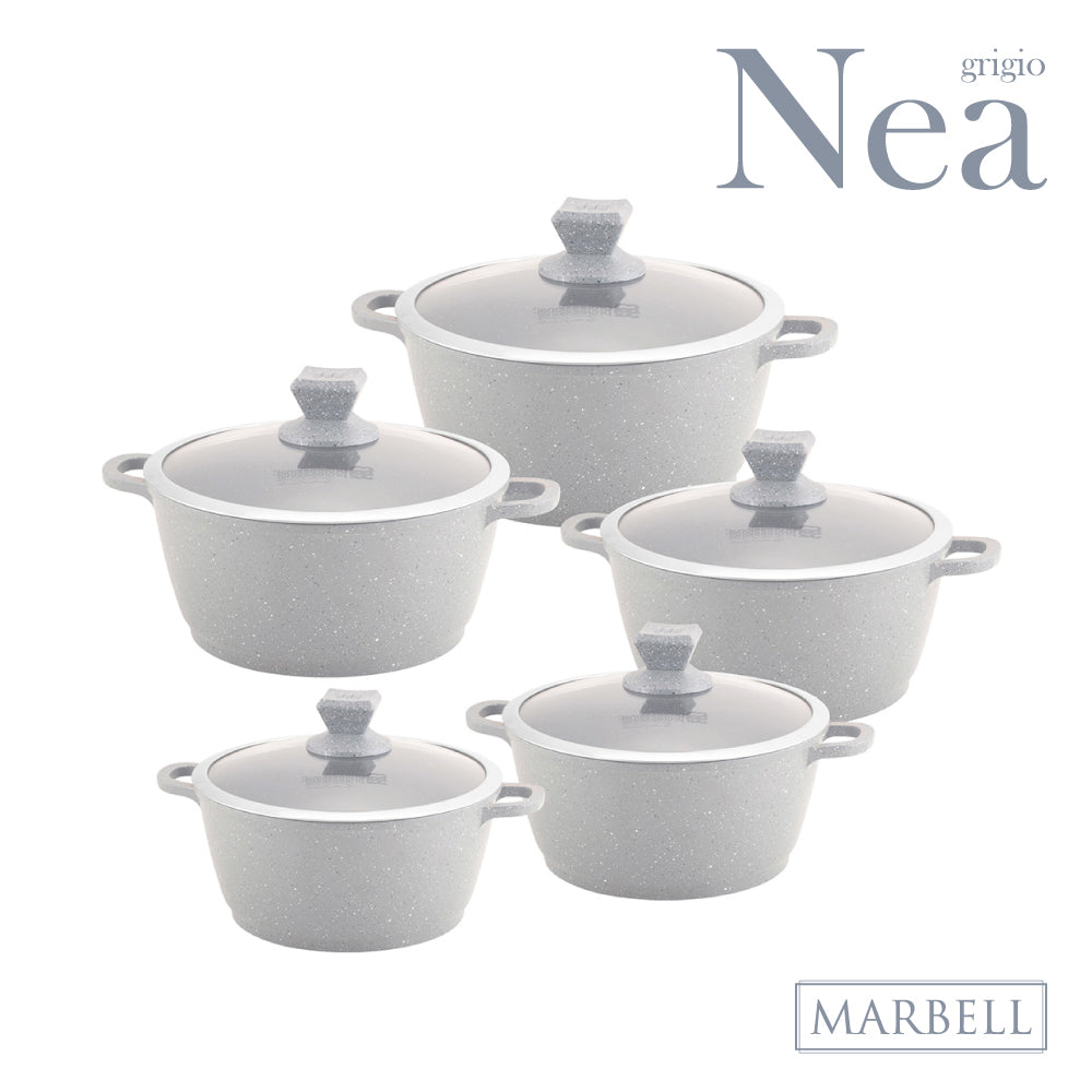 Nea Marbell Diecast Stockpot Set 5pc Grigio 6761 (Big Parcel Rate)