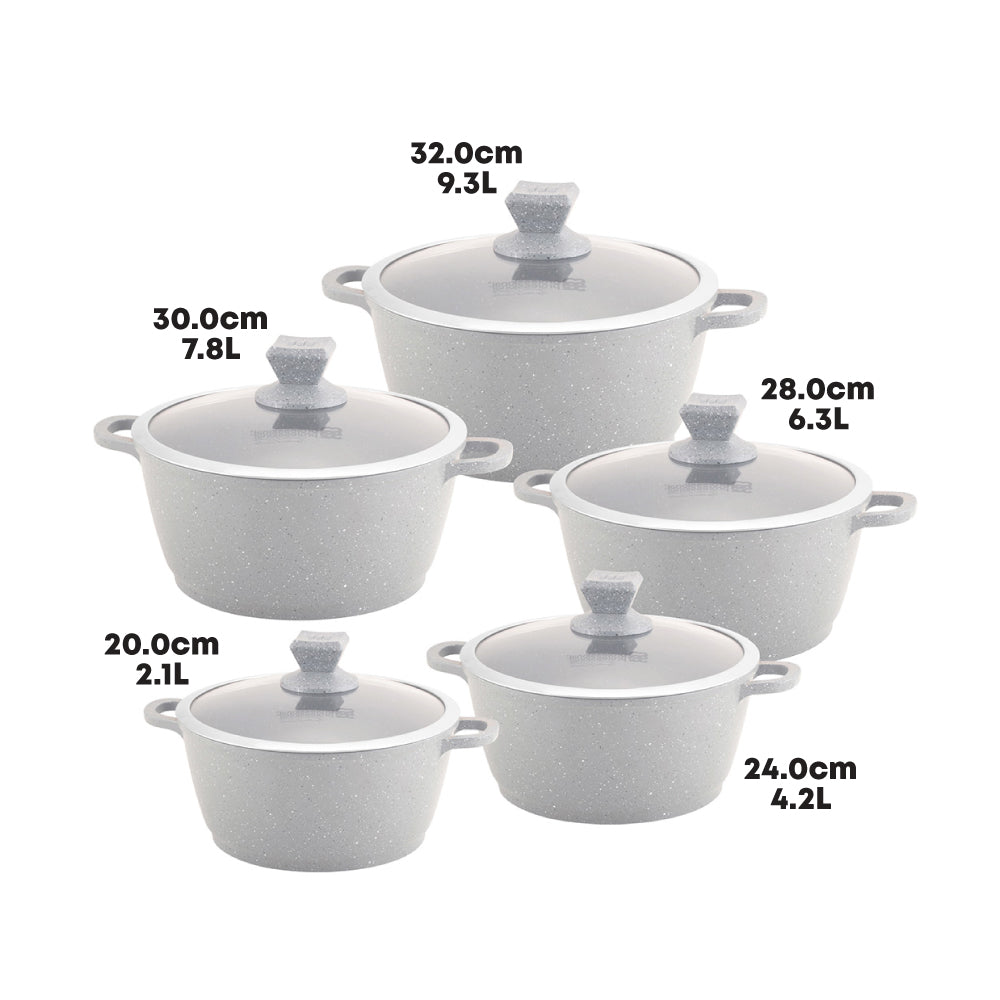 Nea Marbell Diecast Stockpot Set 5pc Grigio 6761 (Big Parcel Rate)