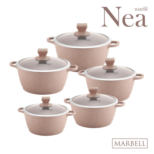 Nea Marbell Diecast Stockpot Set 5pc Marfil 6762 (Big Parcel Rate)
