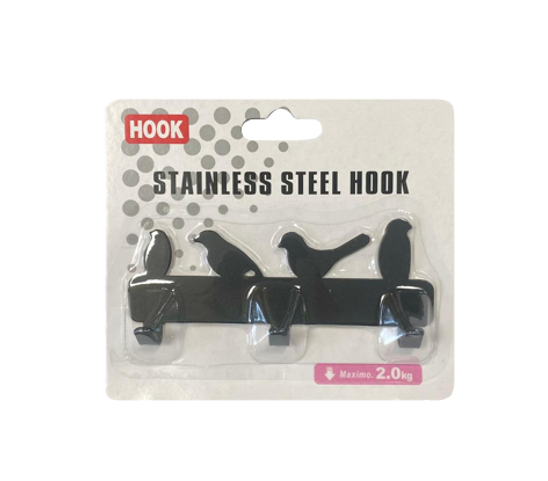 Metal Coat 3 Hook Hanger Rack with Bird Silhouette Design 13cm Assorted Colours 7848 (Large Letter Rate)