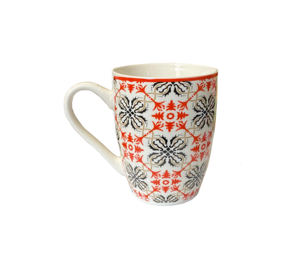 Ceramic Tea Coffee Mug with Patterned Printed Design 8.3 x 10.5cm Assorted Colours 7938 (Parcel Plus Rate)