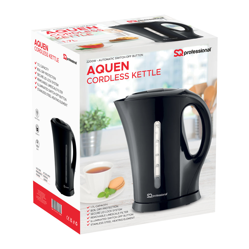 SQ Professional Aquen Fast Boil Cordless Kettle 1.7 Litre 2200W Black (Parcel Rate)