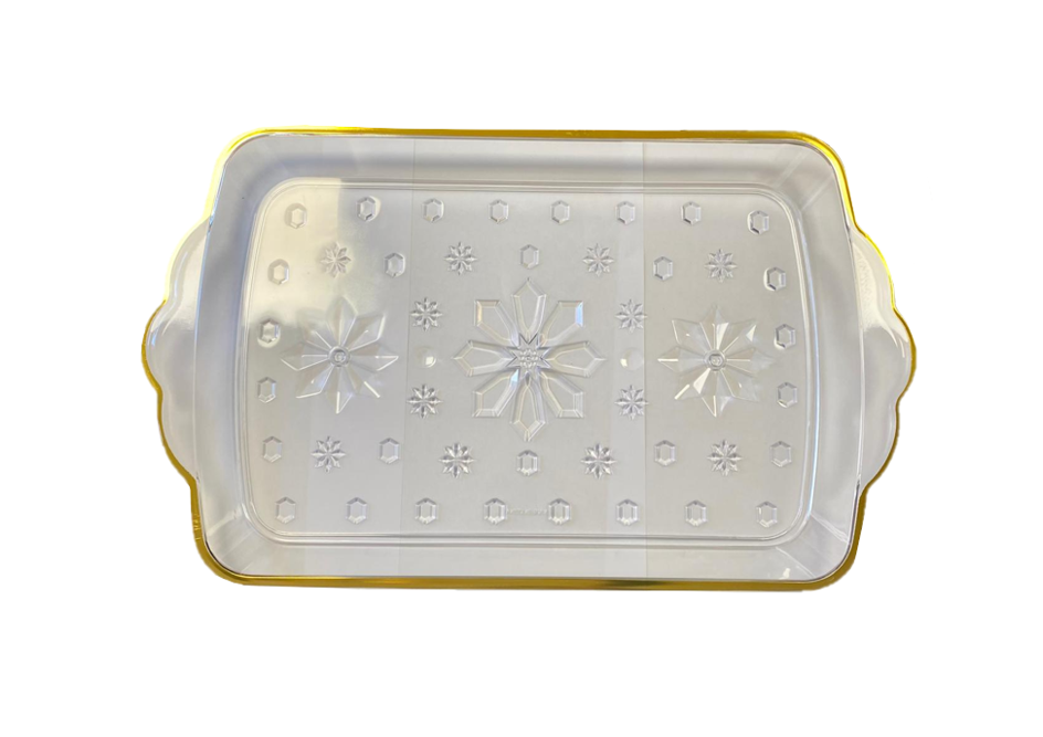 Transparent Plastic Coffee Table Serving Tray with Gold Rim 46.5 x 28cm 8023 (Parcel Rate)