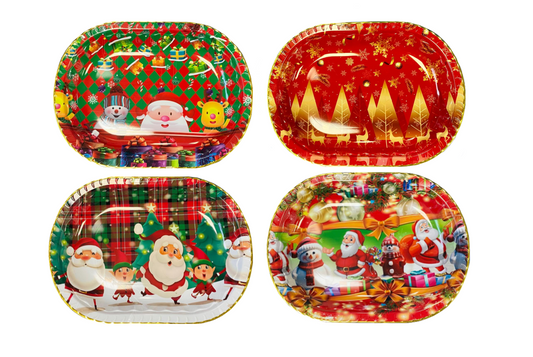 Plastic Festive Christmas Serving Tray with Printed Design and Gold Rim 42.5 x 32 x 4.5cm Assorted Designs 8027 (Parcel Rate)