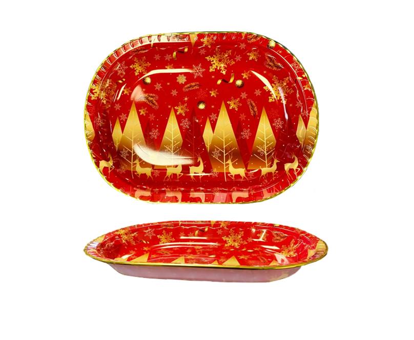 Plastic Festive Christmas Serving Tray with Printed Design and Gold Rim 42.5 x 32 x 4.5cm Assorted Designs 8027 (Parcel Rate)