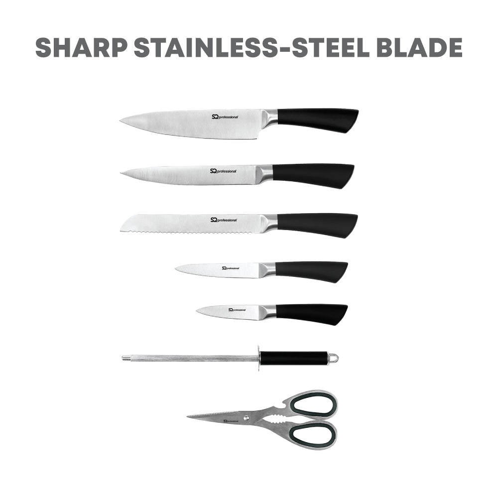 STAINLESS STEEL KITCHEN KNIFE SET 8 PCS BLACK 8742 (Parcel Rate)