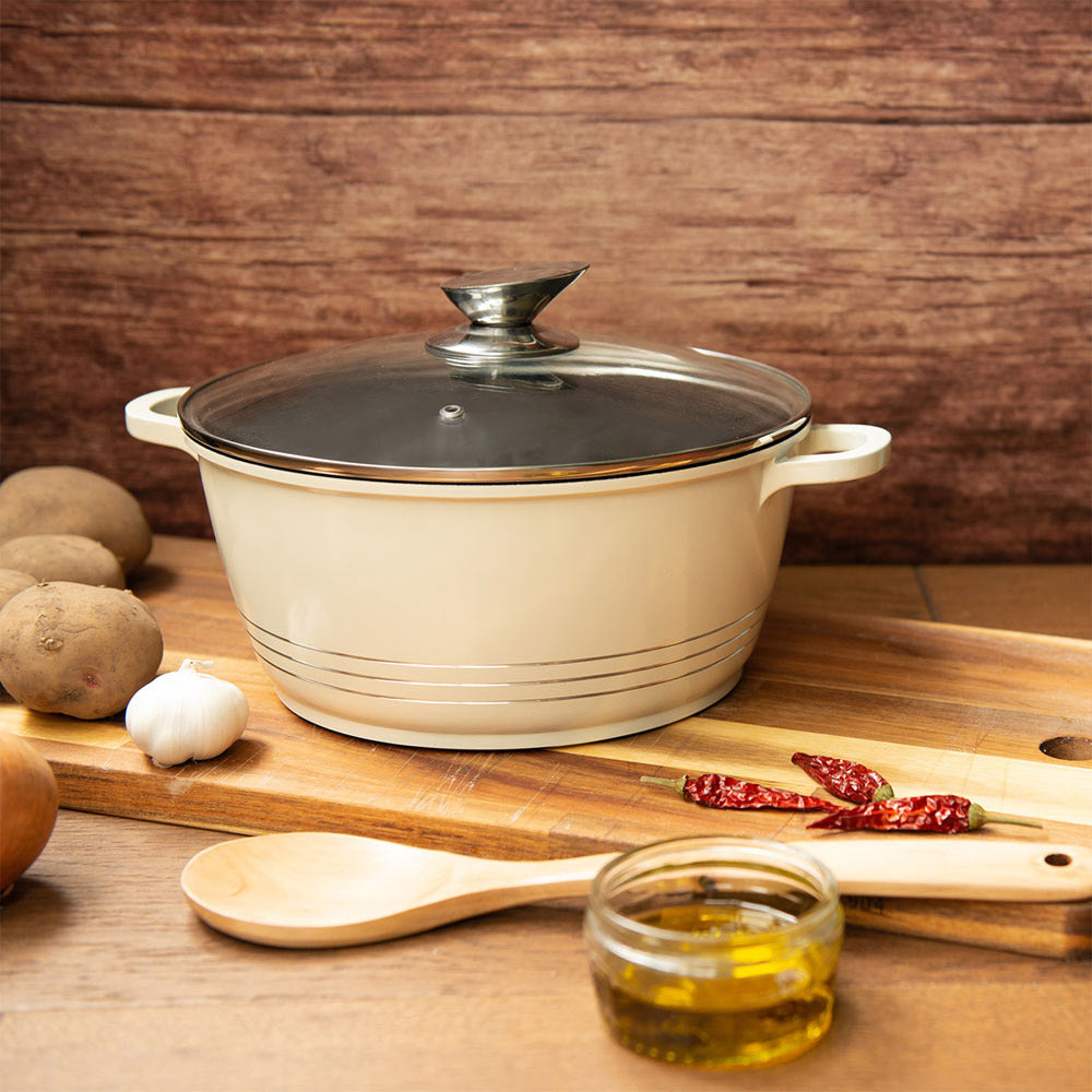 Durane Cream Die Cast Stock Pot Set Of 5 Stainless Steel Non Stick Coating With 2 Handles 20-24-28-30-32cm 9318 (Big Parcel Rate)